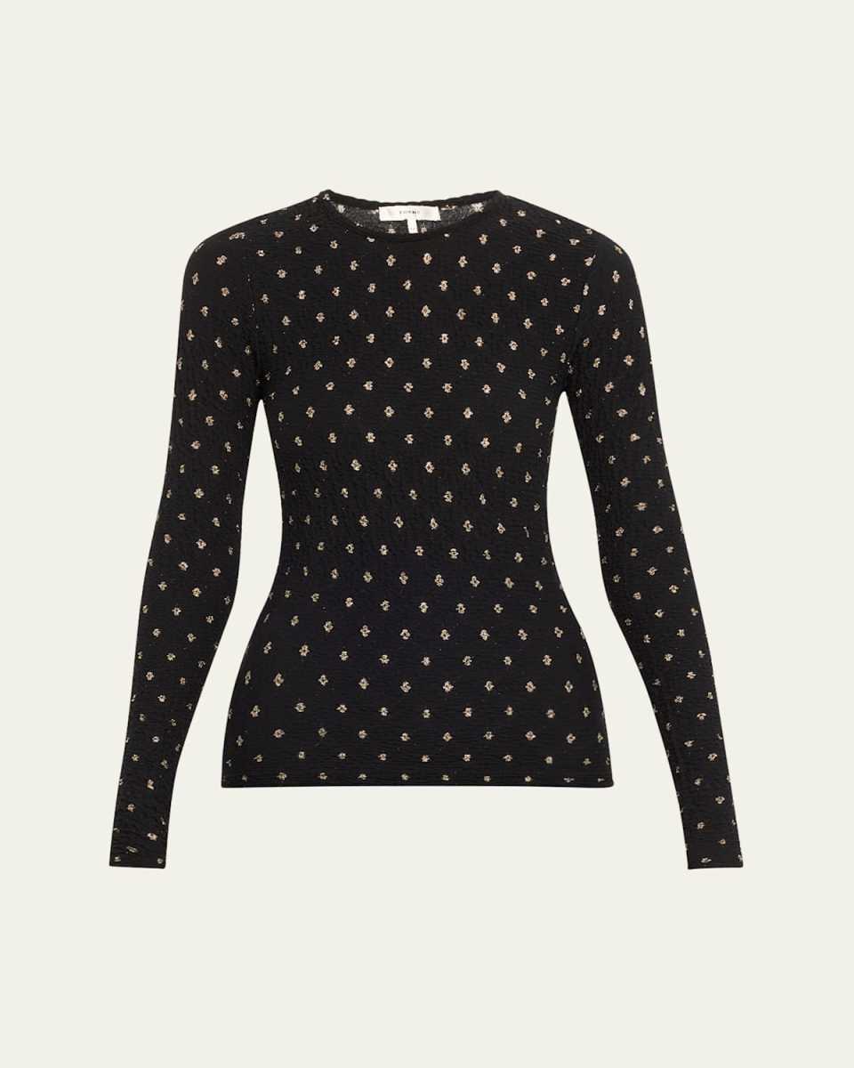 Dotted Long-Sleeve Mesh Top